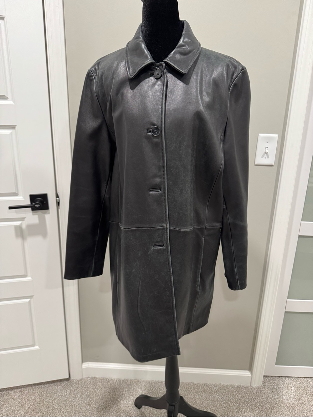 Worthington Black Leather Button-Front Coat